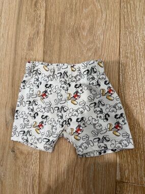 Disney White Mickey Mouse Sketch Print Shorts with Red and Yellow Accents